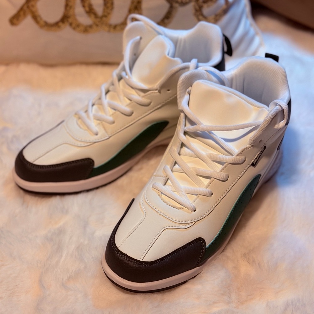 Men's White and Green High-Top Sneakers